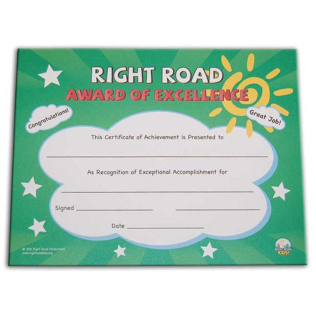 Right Road 8.5"x11" Award Certificates (36 Pack)
